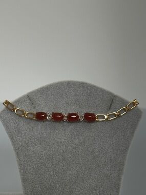 18k GF Diamonds and Garnet Gems Bracelet